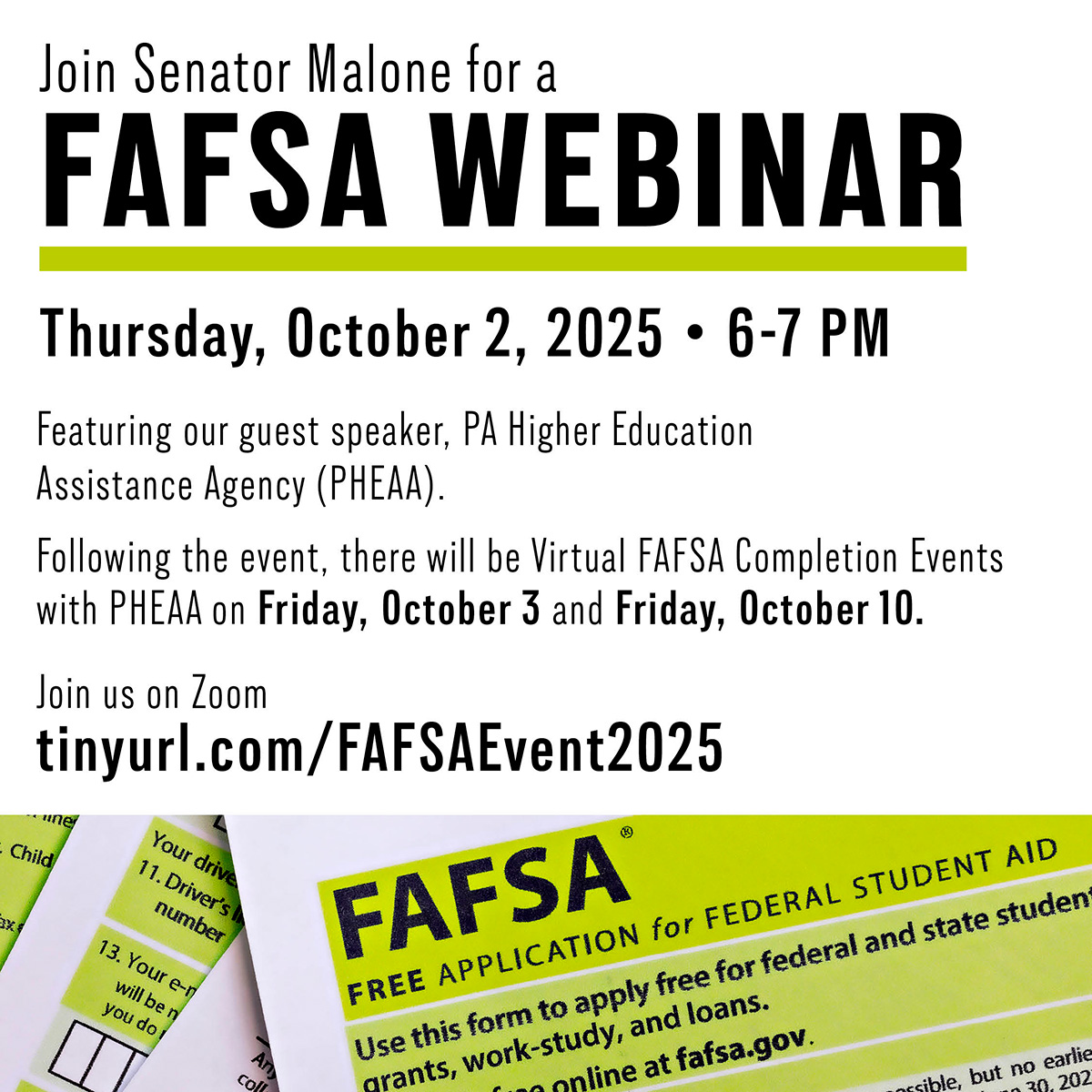 FAFSA Webinar - October 3, 2025