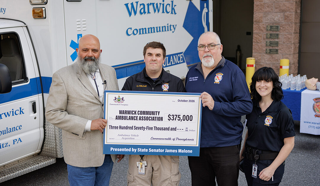 Senator Malone Announces $375,000 State Grant for Warwick Community Ambulance Association to Purchase New Vehicle